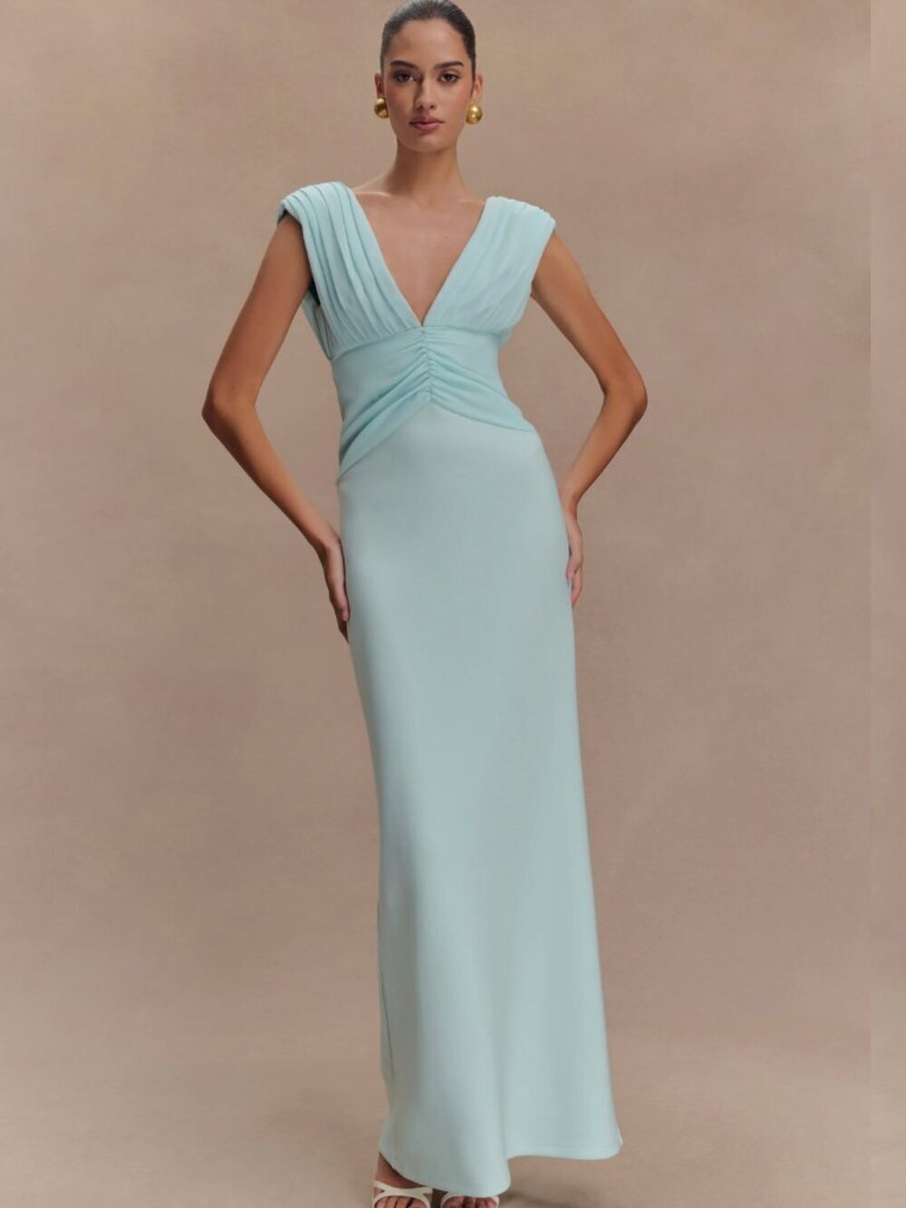 NWT Meshki Monique V Neck Maxi Dress - Ice Light Pastel Blue Size Large $179